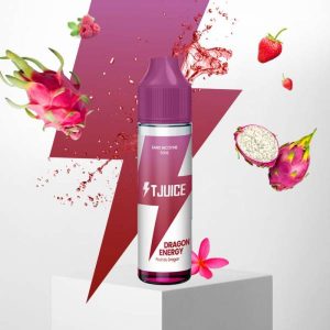 Visuel du e-liquide Dragon Energy 50ml – TJuice : flacon aux couleurs dynamiques, représentant le fruit du dragon, les fruits rouges et une boisson énergisante.