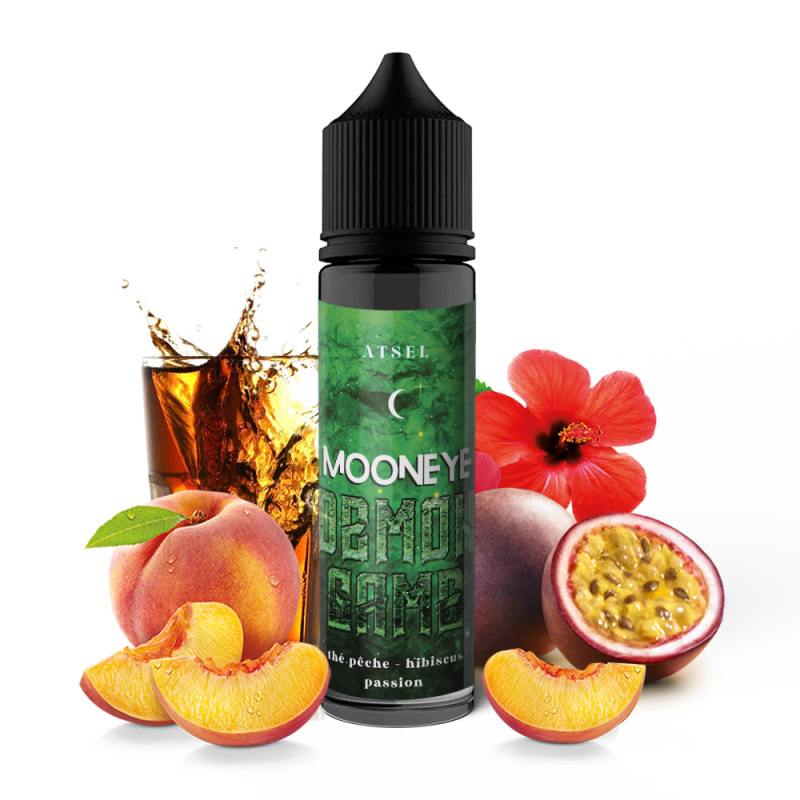 Demon Game : Atsel 50ml – Mooneye | Thé Pêche, Hibiscus, Fruit de la Passion | E-liquide 50/50 PG/VG